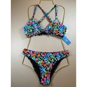 NWT Floral Multicolor Cupshe Bikini Size Medium w/ Crisscross Back